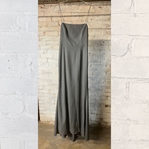 amsale graphite square neckline open back fit to flare bridesmaid dress [size 8]